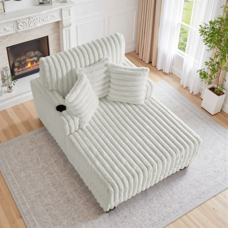 41.7" W Upholstered Plush Corduroy Chaise Lounge withe Pillows