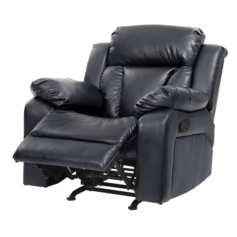 Oversized Faux Leather Rocker Recliner with Soft Thick Cushion and Pillow Top Arms