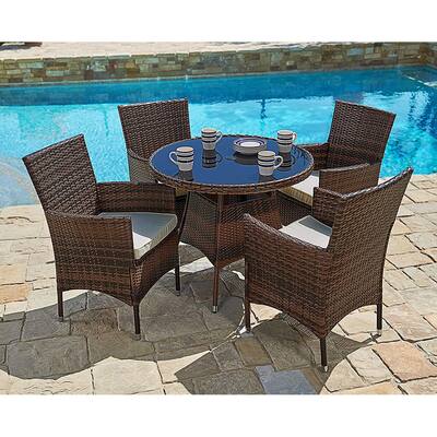 Suncrown Outdoor 5-piece Wicker Round Dinning Table & Chairs