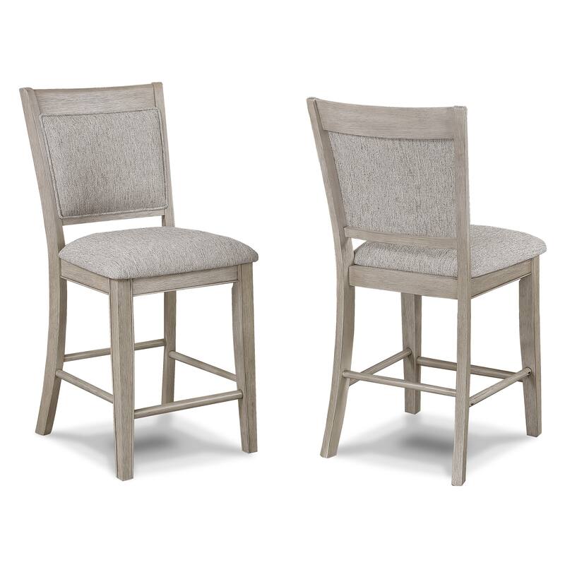 2-Piece Farmhouse Counter Stool Set - Tan/Beige Gray Finish with Footrest & Upholstered Back