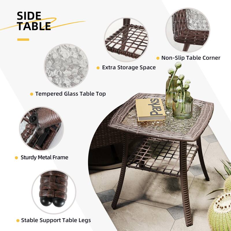UPHA 6-Piece Patio Outdoor Wicker Swivel Rocking Chair Set with Side Table and Cushions