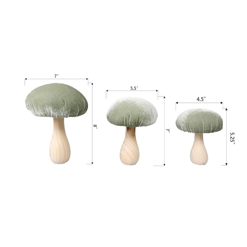 Set of 3 Sage Velvet Mushrooms