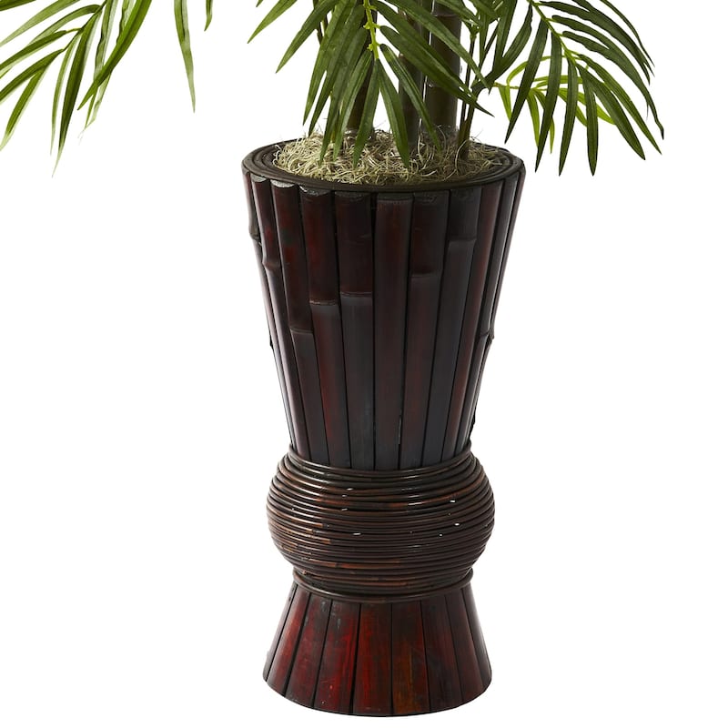Modern Palm Tree Floor Lamp - 4Ft Tropical Leaf Decor - Bamboo Planter Base - Living Room Accent Light - 4ft.