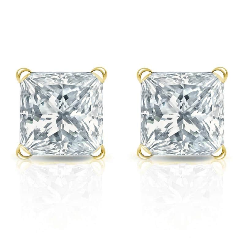 Auriya 14-karat Gold Lab Grown 2.00 carat TDW Princess Diamond Stud Earrings 4-Prong Martini Screw-back