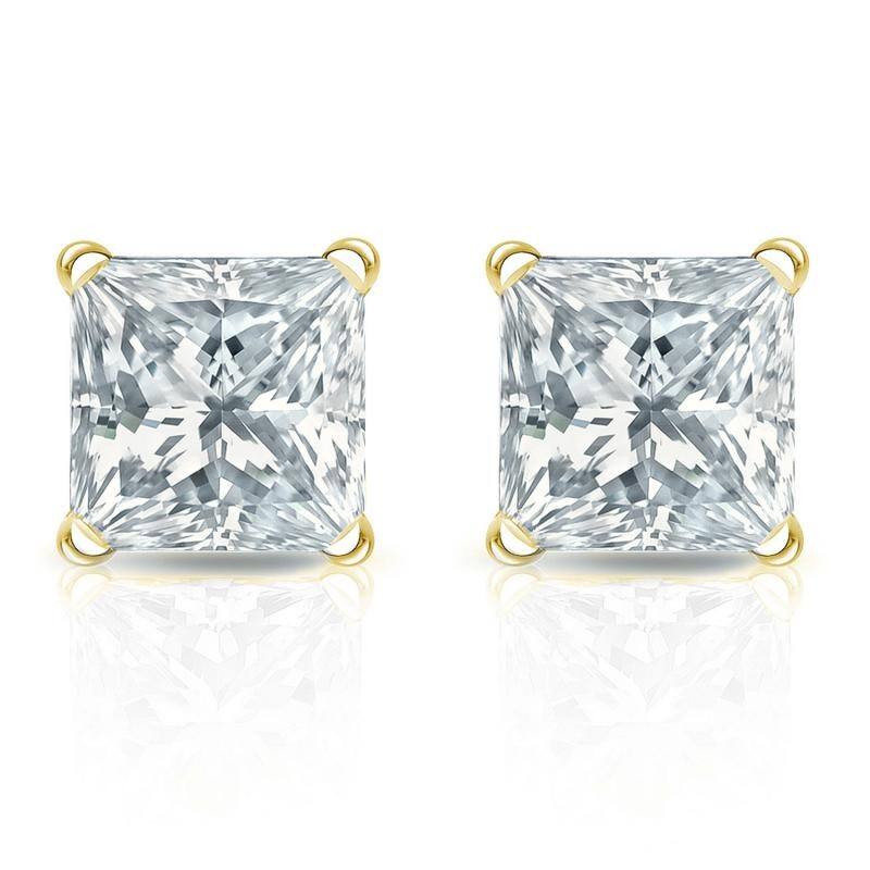 Auriya Plat Gold Lab Grown 2.00 carat TDW Princess Diamond Stud Earrings 4-Prong Martini Push-back