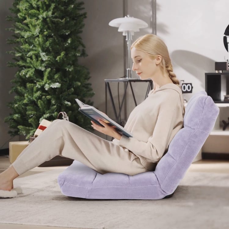 Coral Velvet Adjustable Floor Chair with 14-Position Backrest and Folding Design - 41.5" x 22.5" x 6" (L x W x H)