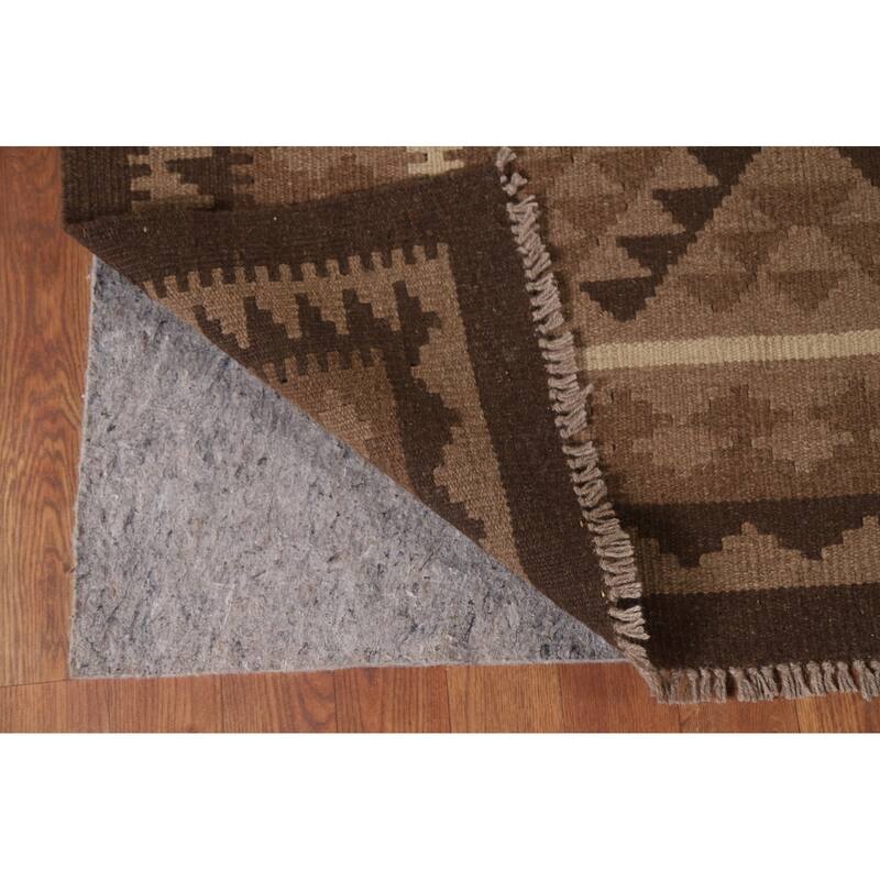 Hand Woven Oriental 100% Wool Carpet Southwestern Geometric Brown Kilim Area Rug - 9' 7'' X 6' 8''