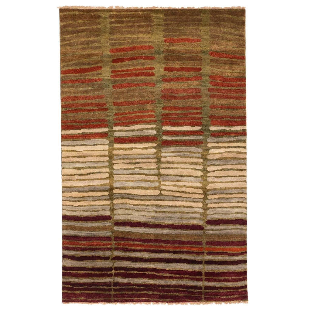 ECARPETGALLERY Hand-knotted Peshawar Ziegler Dark Copper, Light Grey Wool Rug - 5'0 x 7'11