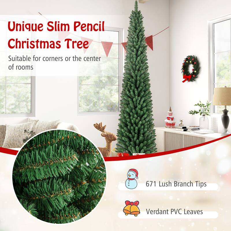 Gymax 7/8 FT Pencil Christmas Tree Artificial Xmas Tree w/ 523/671 - See Details