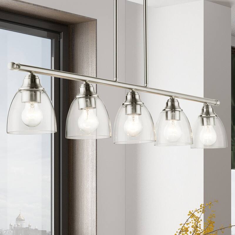 Livex Lighting 5 Light Brushed Nickel Linear Chandelier, 46338-91 - 45" L x 5" W x 14.25" - 44.25" Adj. H