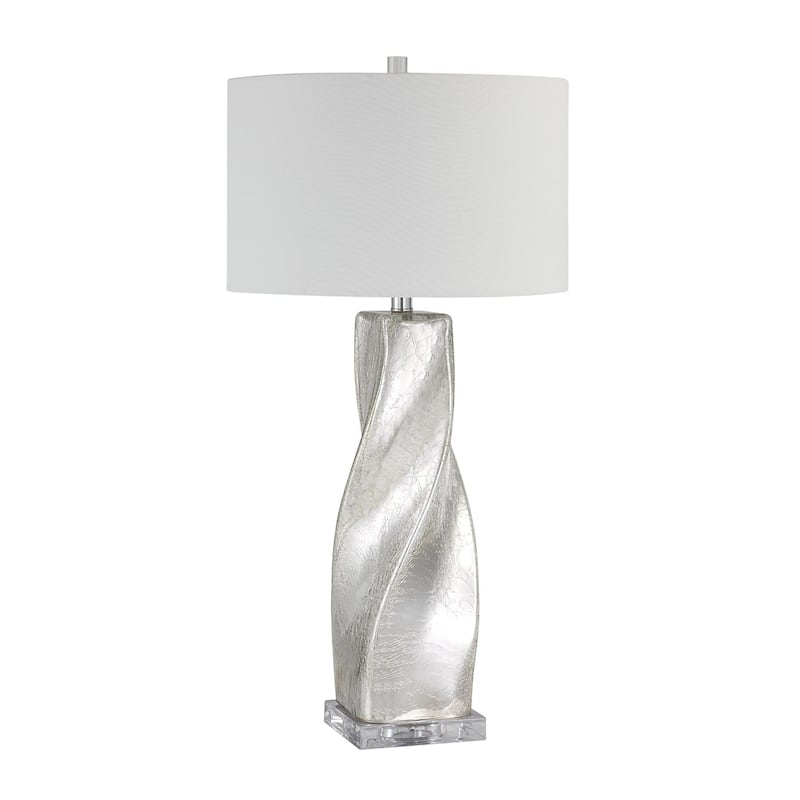Crackled Table Lamp with Drum Shade - 31.5" - Silver Finish