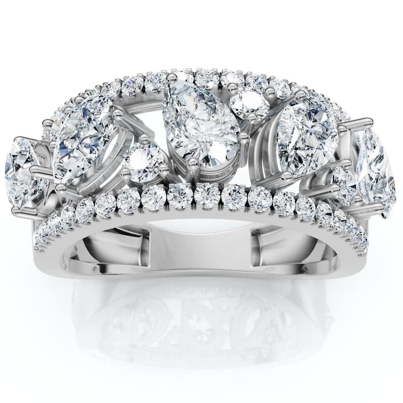 Certified 1 1/2Ct MultiShape Cluster Diamond Anniversary Ring Gold Lab Grown
