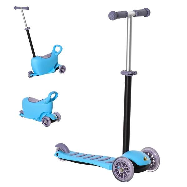 slide 2 of 8, 3-in-1 Kids Push Rider, Scooter, and Sliding Walker with Adjustable Handlebar and Storage Seat for Boys and Girls - Blue Blue