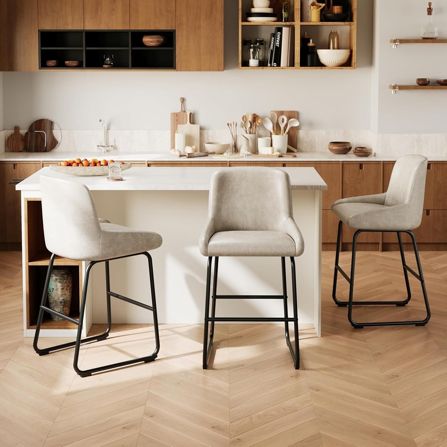 Counter Height PU Leather Bar Stools Set of 3 for Kitchen Island