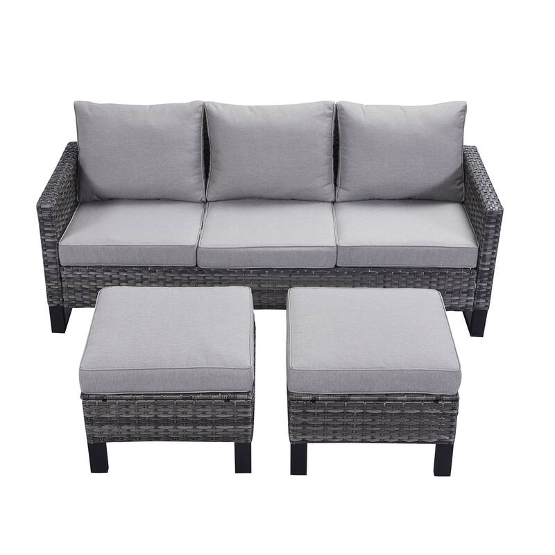 Gymojoy Outdoor Patio Wicker Sectional Sofa Set with Ottomans and Cushions