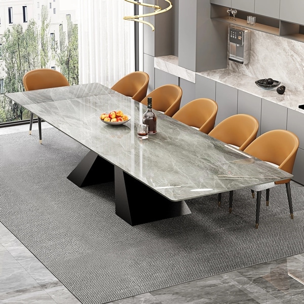 Minimalism Extendable Sintered Stone Double Pedestal Dining Table Seat For 8-12