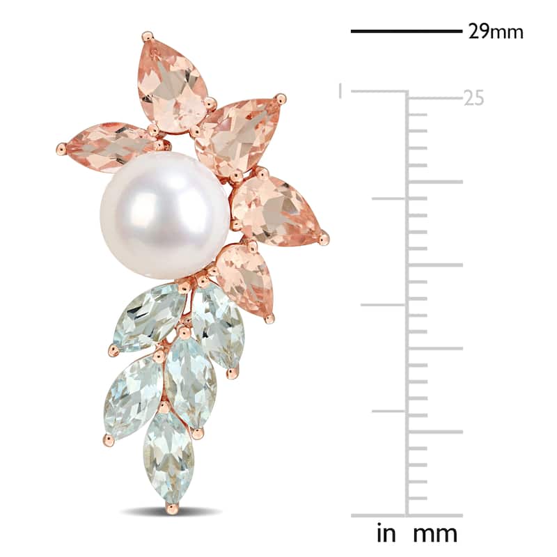 Miadora Cultured Freshwater Pearl and Gemstone Stud Earrings 14k Rose Gold or Yellow Silver