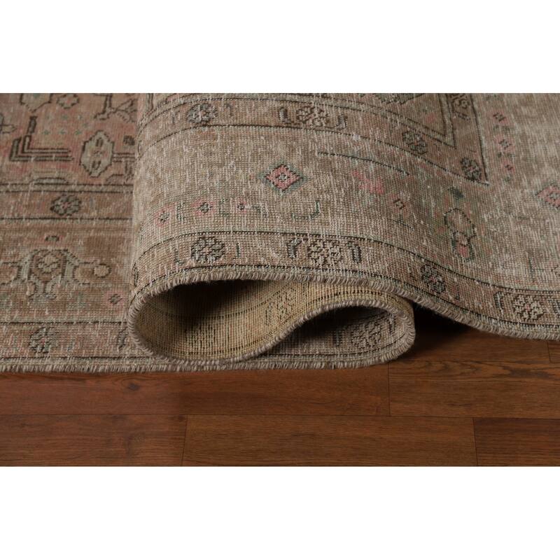 Pink Geometric Tabriz Persian Vintage Rug Hand-Knotted Wool Carpet - 6'8" x 9'2"