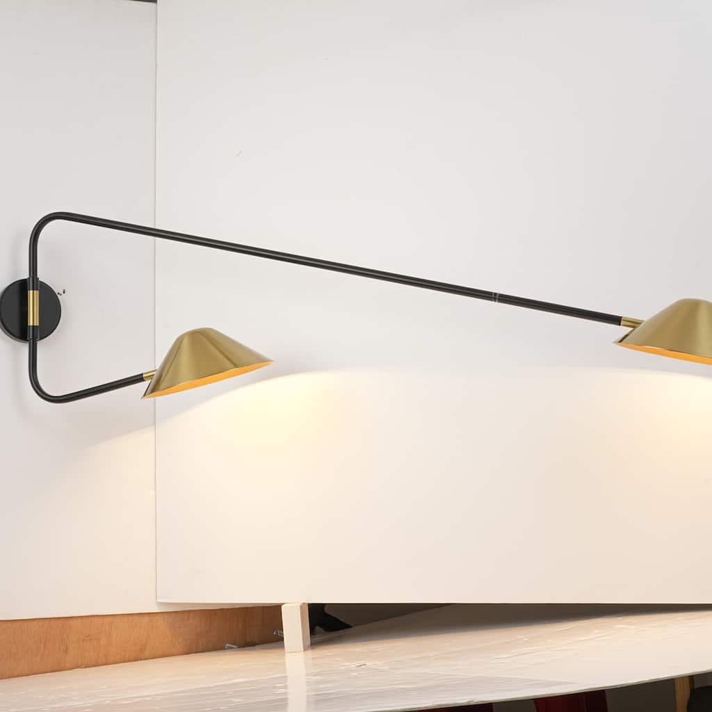 2-Light Mid-Century Modern Brass Sputnik Long Arm Double Wall Sconce for Hallways, Bedroom - 53.9 in. W x 13.8 in. H x 9.8 in. D
