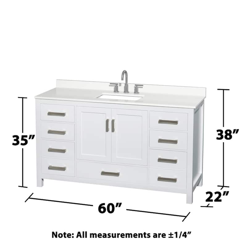 Sheffield 60-inch Single Vanity, 3 Hole Quartz Top, Med Cabinet