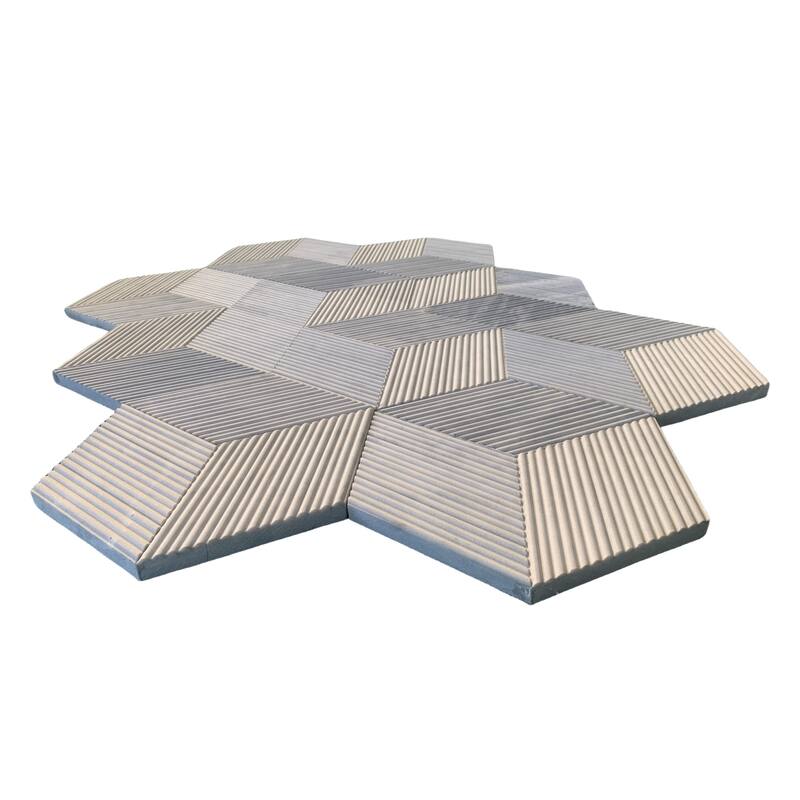 Roomfitters Hexagon Marble Tile for Wall, 3D Fluted OL Textured Natural Stone, Genuine Marble, 12-Piece Box, Carrara Gray