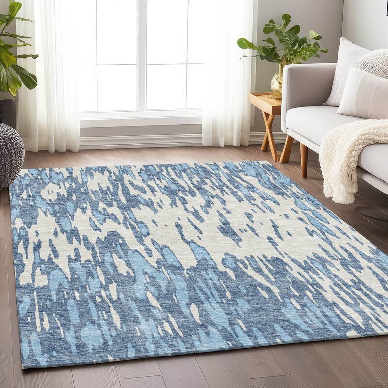 Premium Washable Super Soft Abstract Modern Mayfield Rug - Denim - 10' x 14'