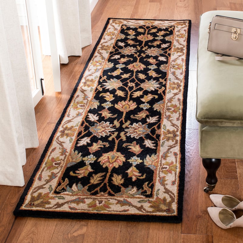 SAFAVIEH Handmade Heritage Sharee Traditional Oriental Wool Rug - 2'3" x 10' Runner - Black/Beige