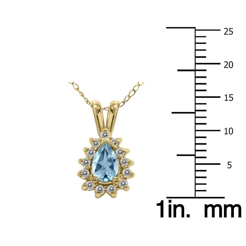 Marquee Jewels Aquamarine and Diamond Tear Drop Pendant in 14K Yellow Gold