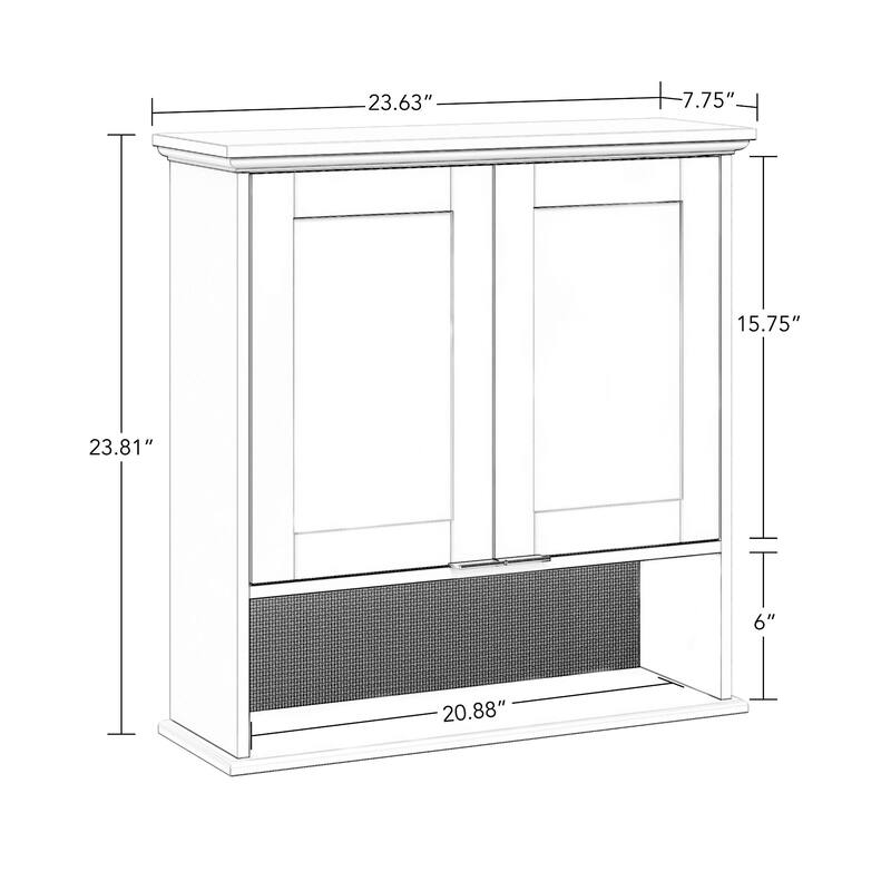 Two-Door Kitchen Wall Cabinet with Rattan Backboard - White