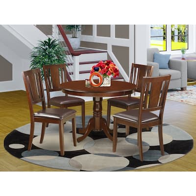 HomeStock 5-Pc Round Mahogany Finish Solid Wood Top Dining table with 4 Chairs