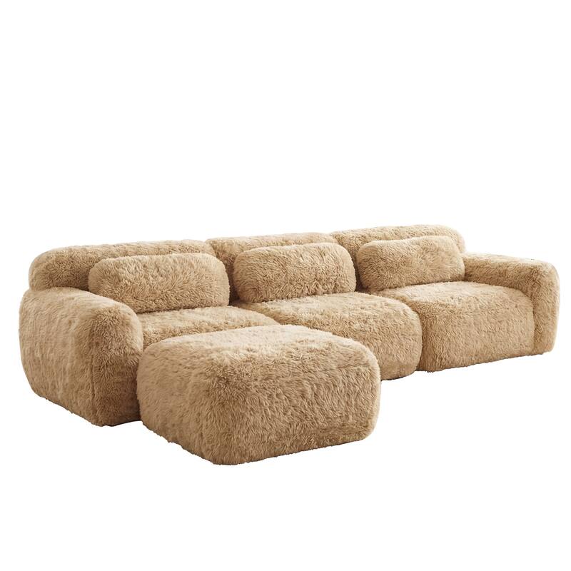 Homy Casa Light Khaki Modular Sectional Sofa, Soft Plush Fabric Cloud Couch with Anti-Slip Base & Decorative Pillows
