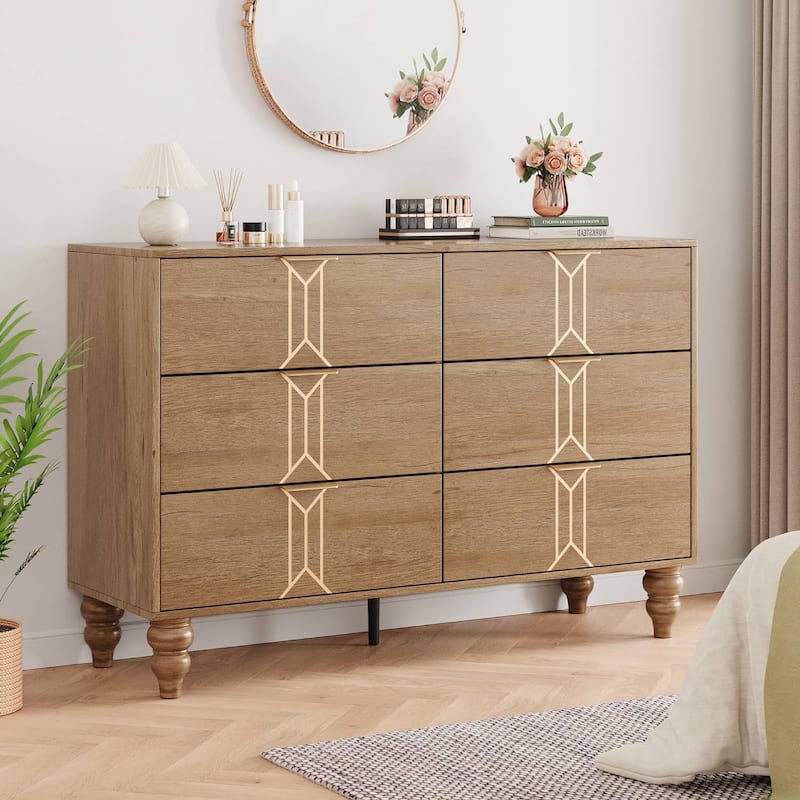 Modern Wooden 6 Drawers Dresser with Pattern Design
