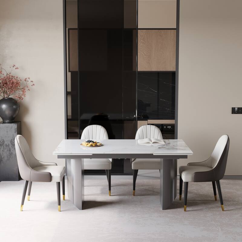9 - Piece 94.48'' Extendable Sintered Stone Dining Table with 8 Chairs Dining Set