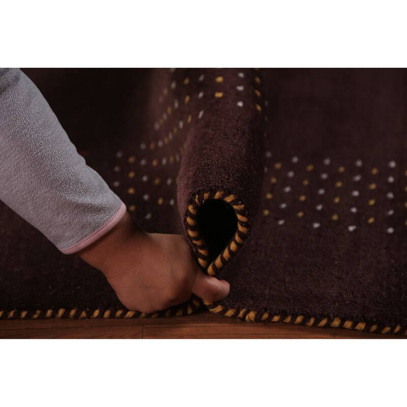 Brown Gabbeh Area Rug Handmade Oriental Wool Carpet - 8'1" x 9'8"