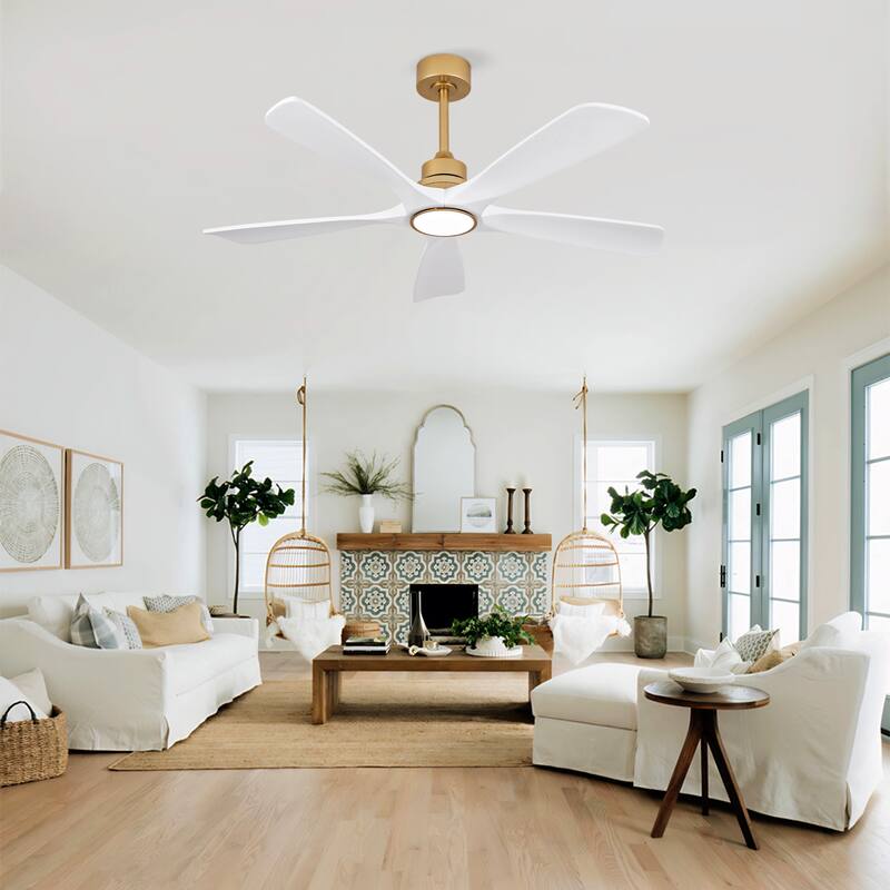 52 Inch Indoor Ceiling Fans With Lights and Remote Control, Dimmable LED, 5 Solid Wood Blades,Reversible DC Motor