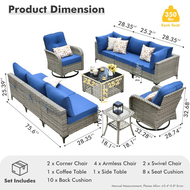 HOOOWOOO 10-piece Outdoor Furniture Wicker Swivel Rocking Chair Set