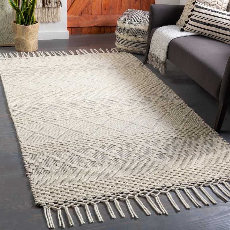 Livabliss Piri Handmade Global Wool Area Rug - Cream/Grey - 6' x 9'