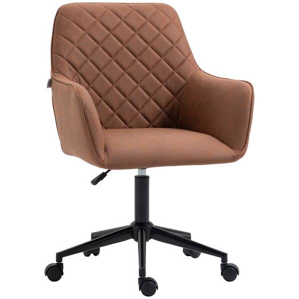 slide 2 of 8, Home Office Chairs with Microfiber Cloth, 360° Swivel Upholstered Vanity Chairs, Computer Desk Chair with Armrests and Wheels Brown