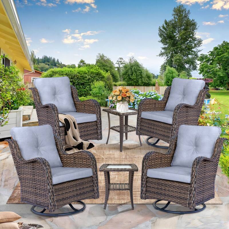 Wicker Outdoor Patio Conversation Seating Sets with Swivel Rocker Chairs