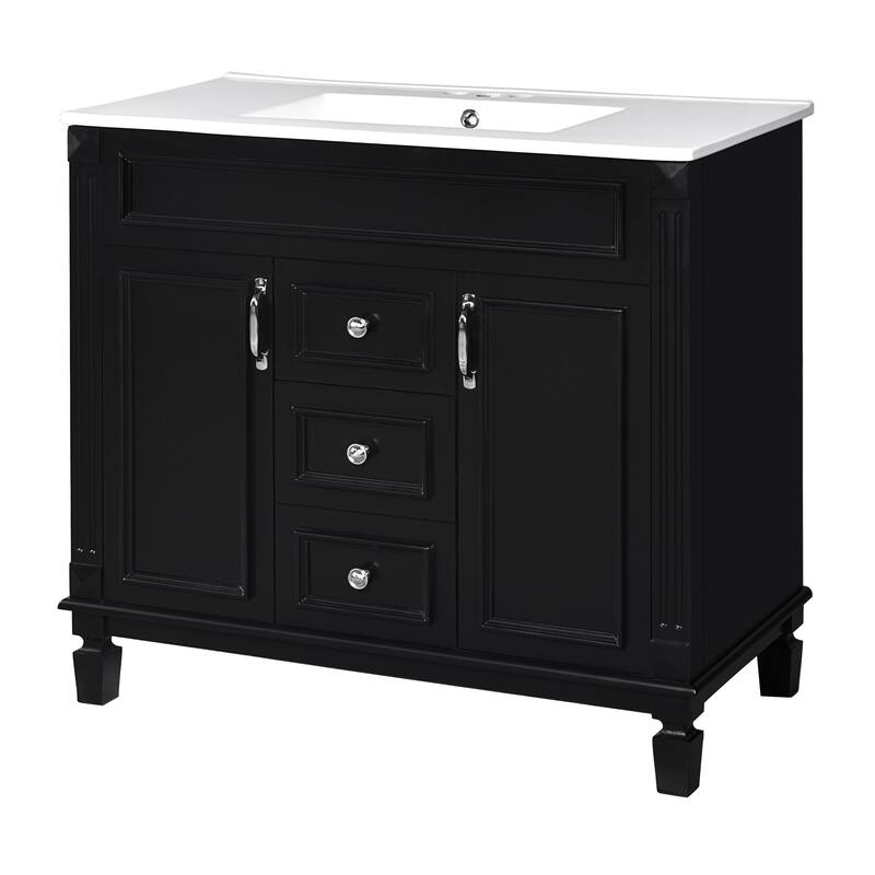 GDFStudio - Carrinford Modern Freestanding Bathroom Vanity with Ceramic Sink and 2 Soft Closing Doors & 2 Drawers
