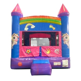 Pogo Bounce House Crossover Kids Inflatable Bounce House with Blower, Deluxe Pink