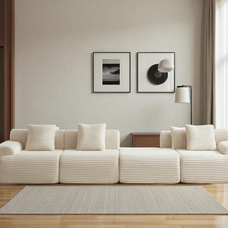 114" Corduroy Modular Sectional Sofa, Boneless Design with 4 Configurable Modules, Wide Backrest & 3 Pillows, No Assembly