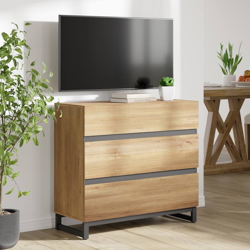 WAMPAT Modern TV Stand with Drawers and Metal Base