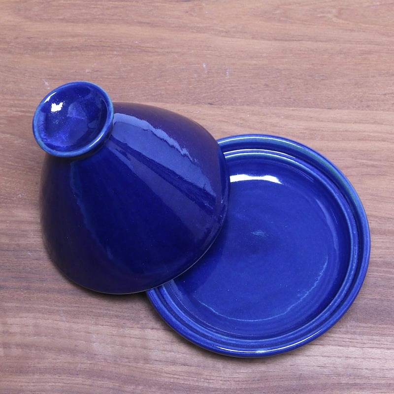 Novica Handmade Blue Francis Ceramic Mini Tagine