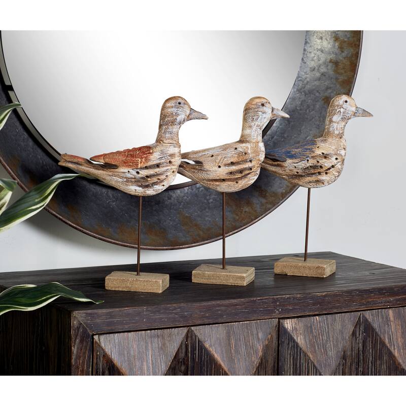 Brown Empress Wood Coastal Sculpture Bird (Set of 3) - 11 x 3 x 14