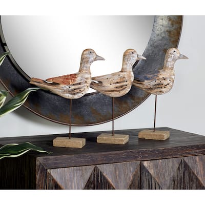 Brown Empress Wood Coastal Sculpture Bird (Set of 3) - 11 x 3 x 14