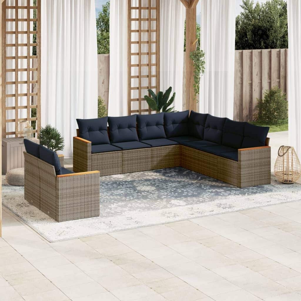 vidaXL Patio Sofa Set with Cushions Outdoor Conversation Furniture Poly Rattan - 24.4x 24.4x 27.2