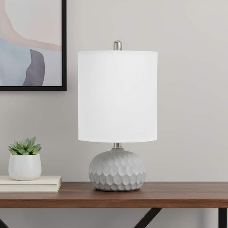 HomeRoots 19" Gray Concrete Geometric Table Lamp With White Drum Shade - 10.00 in. x 19.00 in. x 10.00 in. - White/Gray - 10.00 in. x 19.00 in.  x 10.00 in.