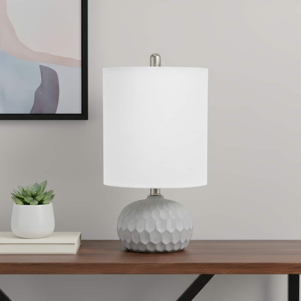 HomeRoots 19" Gray Concrete Geometric Table Lamp With White Drum Shade - 10.00 in. x 19.00 in. x 10.00 in.