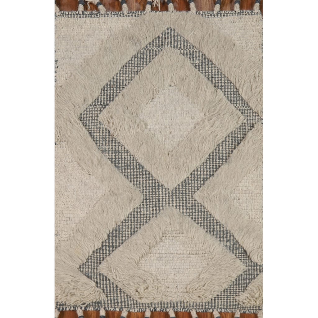 Geometric Moroccan Oriental Foyer Rug Handmade Wool Carpet - 2'0"x 3'0"